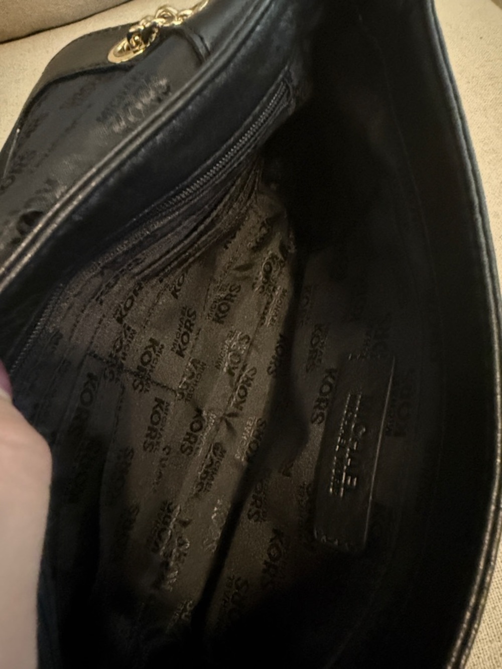 Michael Kors Black Leather Shoulder Bag with Gold Hardware - Picture 7 of 13